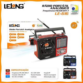 Rádio com BT AM/FM/SW 9 Bands 5W