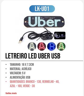 LETREIRO LED UBER USB