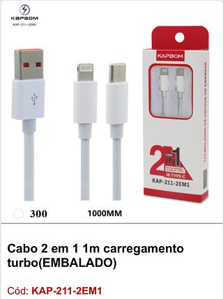 Cabo 2 em 1 1m carregamento turbo
