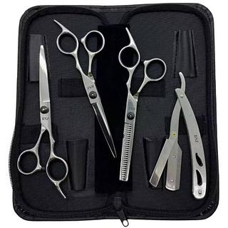 Kit Preto 3 Tesouras + Navalhete + Estojo Profissional Para Barbeiro