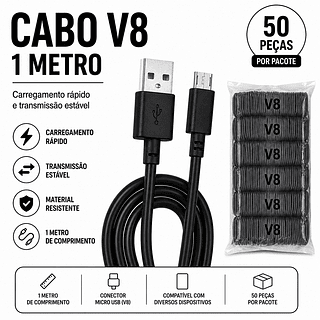 ￼Atacado Kit 50 Cabos USB V8 ( 50 )Unidades