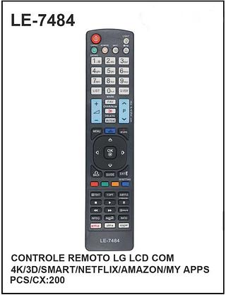 CONTROLE REMOTO LG LCD COM 4K/3D/SMART/NETFLIX/AMAZON/MY APPS