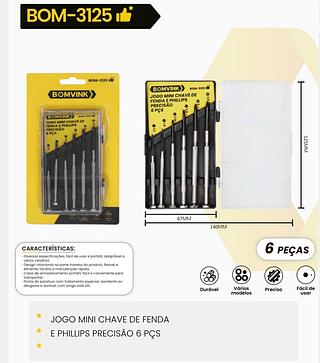 JOGO MINI CHAVE DE FENDA E PHILLIPS PRECISÃO 6 PÇS