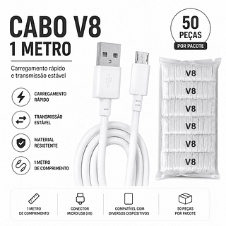 Atacado Kit 50 Cabos USB V8 ( 50 )Unidades
