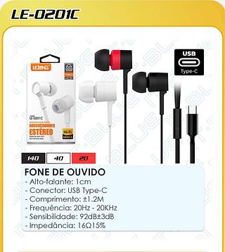 FONE DE OUVIDO - Alto-falante: 1cm - Conector: USB Type-C