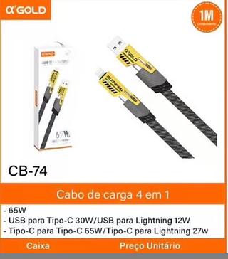 USB para Tipo-C 30W/USB para Lightning 12W - Tipo-C para Tipo-C 65W/Tipo-C para Lightning 27w