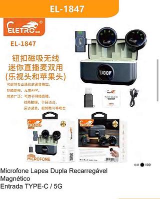 Microfone Lapea Dupla Recarregável Magnético Entrada TYPE-C / 5G