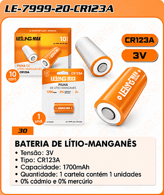BATERIA DE LÍTIO-MANGANÊS CR123A/CR17345