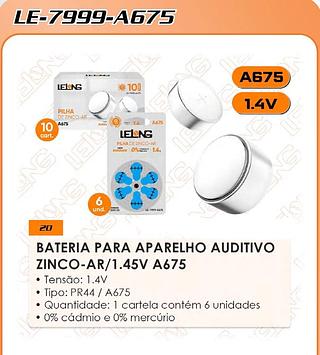 BATERIA PARA APARELHO AUDITIVO ZINCO-AR/1.45V A675/PR44