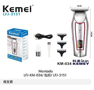 Máquina de Acabamento Kemei KM-034 | Profissional | Lâmina T | LCD | Sem Fio | USB-C
