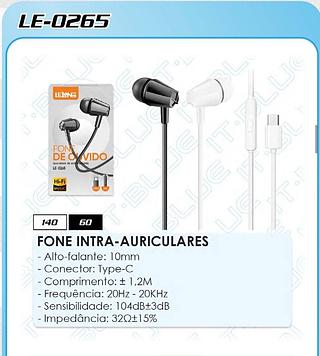 FONE INTRA-AURICULARES - Alto-falante: 10mm - Conector: Type-C