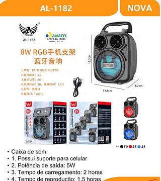 Caixa de som • 1. Possui suporte para celular • 2. Potência de saída: 5W