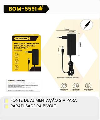 FONTE DE ALIMENTAÇÃO 2IV PARA PARAFUSADEIRA BIVOLT