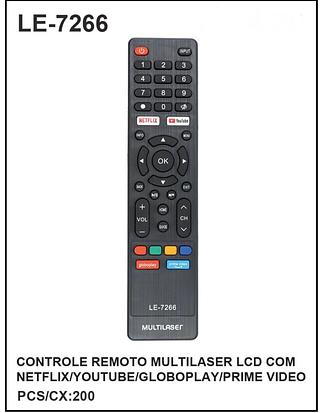 CONTROLE REMOTO MULTILASER LCD COM NETFLIX/YOUTUBE/GLOBOPLAY/PRIME VIDEO