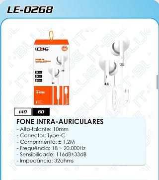 FONE INTRA-AURICULARES Saída de áudio Type-C